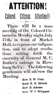 "Attention! Colored Citizens Attention!," broadside, 1876. (South Carolina Historical Society)