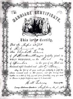 Marriage certificate, 1862