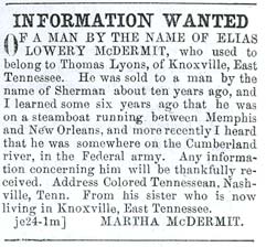 Notice from the Colored Tennessean, August 12, 1865.