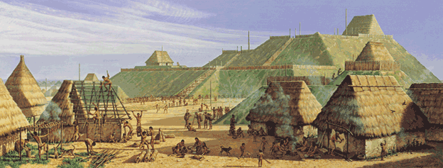 Figure 48: An ordinary day in a sacred city. Life at Cahokia was filled with workers going about daily activities 