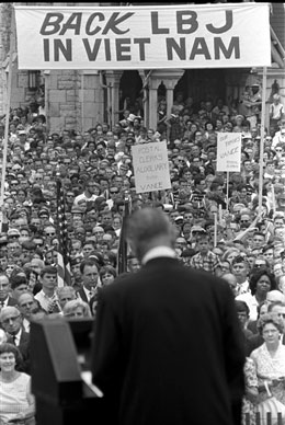 President Lyndon B. Johnson addressing crowd in Indianapolis, Indiana, 07/23/1966,  LBJ Library photo by Yoichi R. Okamoto