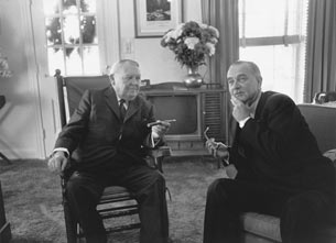 Ludwig Erhard, chancellor of West Germany, visits President Johnson at his ranch in December, 1963. Photograph by Yoichi R. Okamoto, courtesy Lyndon Baines Johnson Library