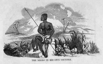 "The Negro in His Own Country," an engraving from Bible Defense of Slavery, by Josiah Priest, 1853