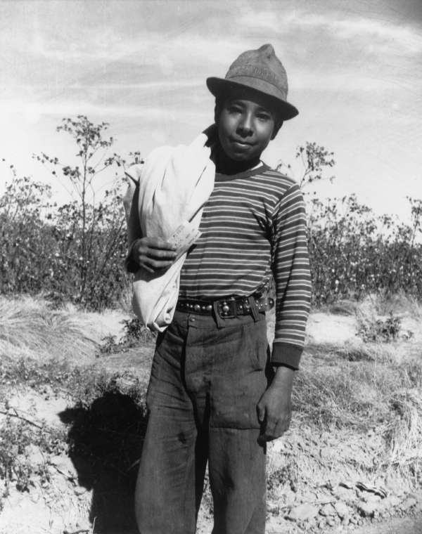 Pinal County, Arizona. Mexican Boy Age 13, Coming in From Cotton Fields at Noon.