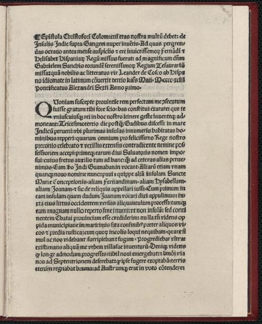 Epistola . . . de Insulis Indie nuper inventis (Letter Concerning the Islands Recently Discovered. . . .); wrtitten by Christopher Columbus, 1492