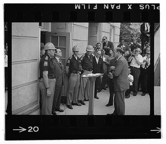 Governor George Wallace attempting to block integration at the University of Alabama