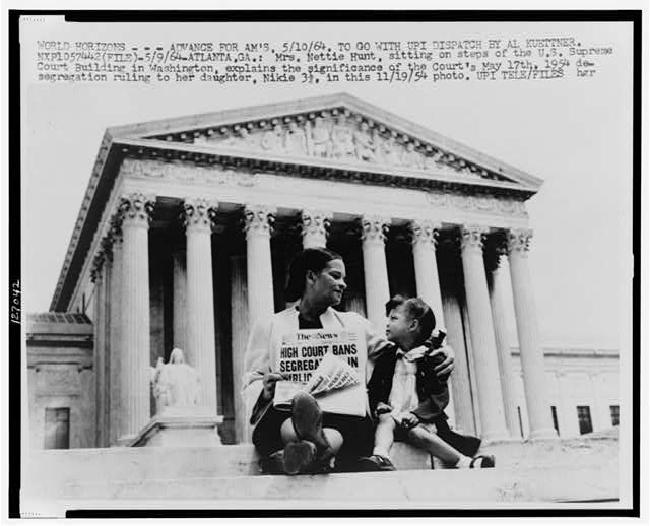 Celebrating Brown v. Board of Education: Mrs. Nettie Hunt and daughter Nikie on the steps of the Supreme Court, 1954. 