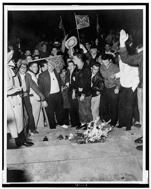 University of Alabama Students Protest Desegregation by Burning Desegregation Literature 