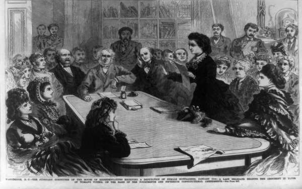 The Judiciary Committee of the House of Representatives Receiving A Deputation of Female Suffragists