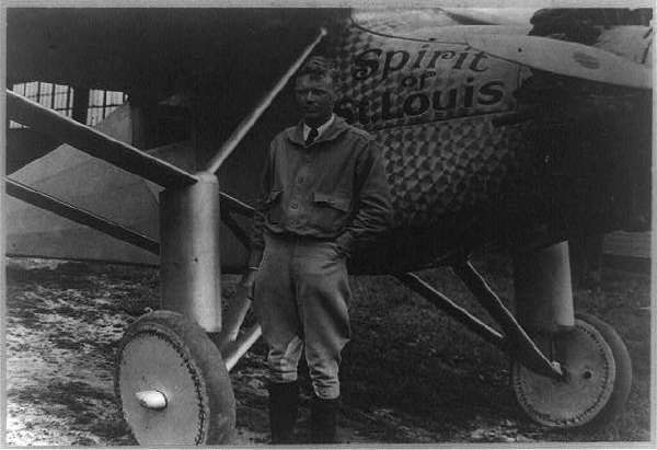 Charles Lindbergh, Full-Length Portrait, Standing, Facing Front, Beside the Spirit of St. Louis