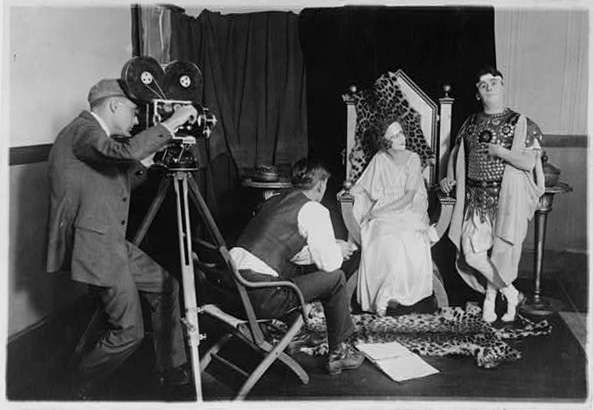 Margaret Gorman (Miss America 1921), and Stephen(?) Fegan Being Filmed For A Burlesque On the Burning of Rome By the Washington Producing Company