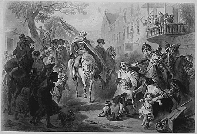 Triumph of Patriotism. George Washington entering New York, 1783.
