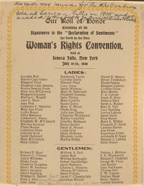 Roll of Honor - Woman's Rights Convention at Seneca Falls