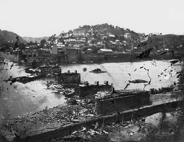 Harper's Ferry, West Virginia View of Town; Railroad Bridge in Ruins