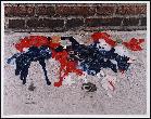 Melted red, white, and blue candle wax on a sidewalk, following the September 11th terrorist attack on the World Trade Center, New York City