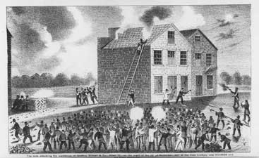 Attack on the office of the Alton Observer, lithograph from the Martyrdom of Lovejoy, by Henry Tanner, 1881
