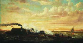 Battle of the Iron-clads "Monitor" and "Merrimac,"  March 9th, 1862, by William Torgerson, 1877