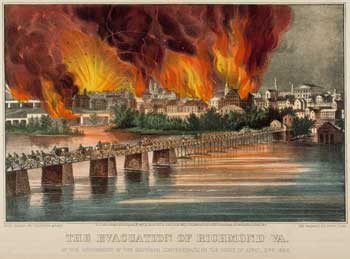 The Evacuation of Richmond, Virginia, lithograph by Currier & Ives, 1865