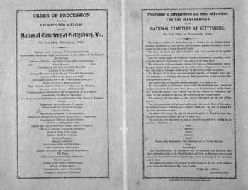 Programme of Arrangements and Order of Exercises for the Inauguration of the National Cemetery at Gettysburg, on the 19th November, 1863