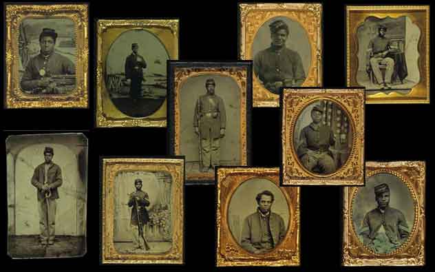 Portraits of 10 Black Soldiers. tintypes, 1863-65