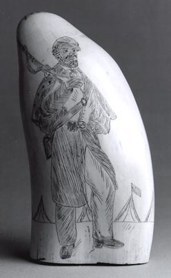 Scrimshaw portrait of black soldier, c. 1864