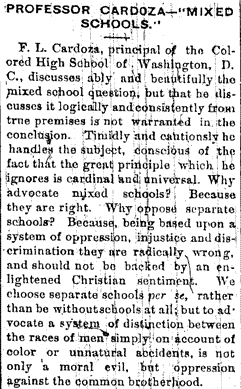 Article about Cardoza in the Cleveland Gazette, July 10, 1886